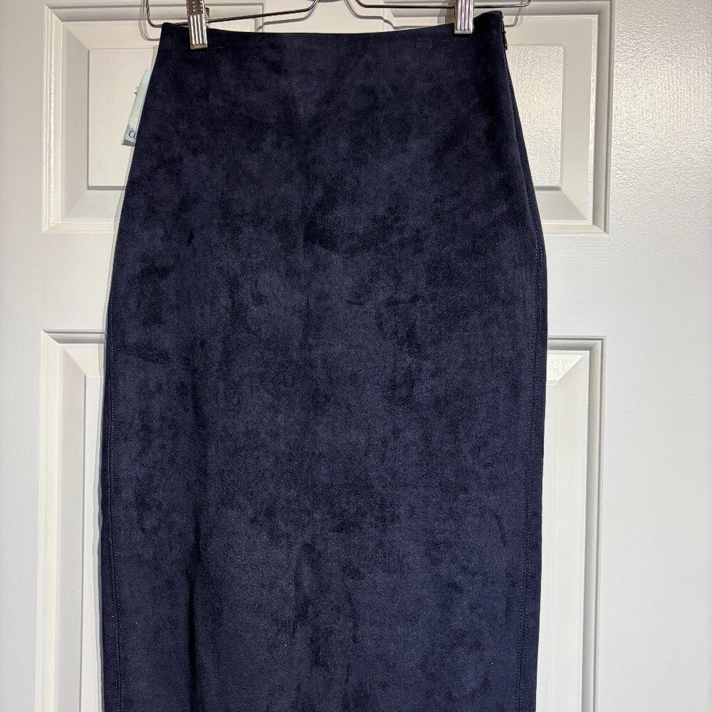 NWT -BABATON X ARITZIA Chuck Faux Suede Midi Pencil Skirt (Size 0 - Royal Navy)